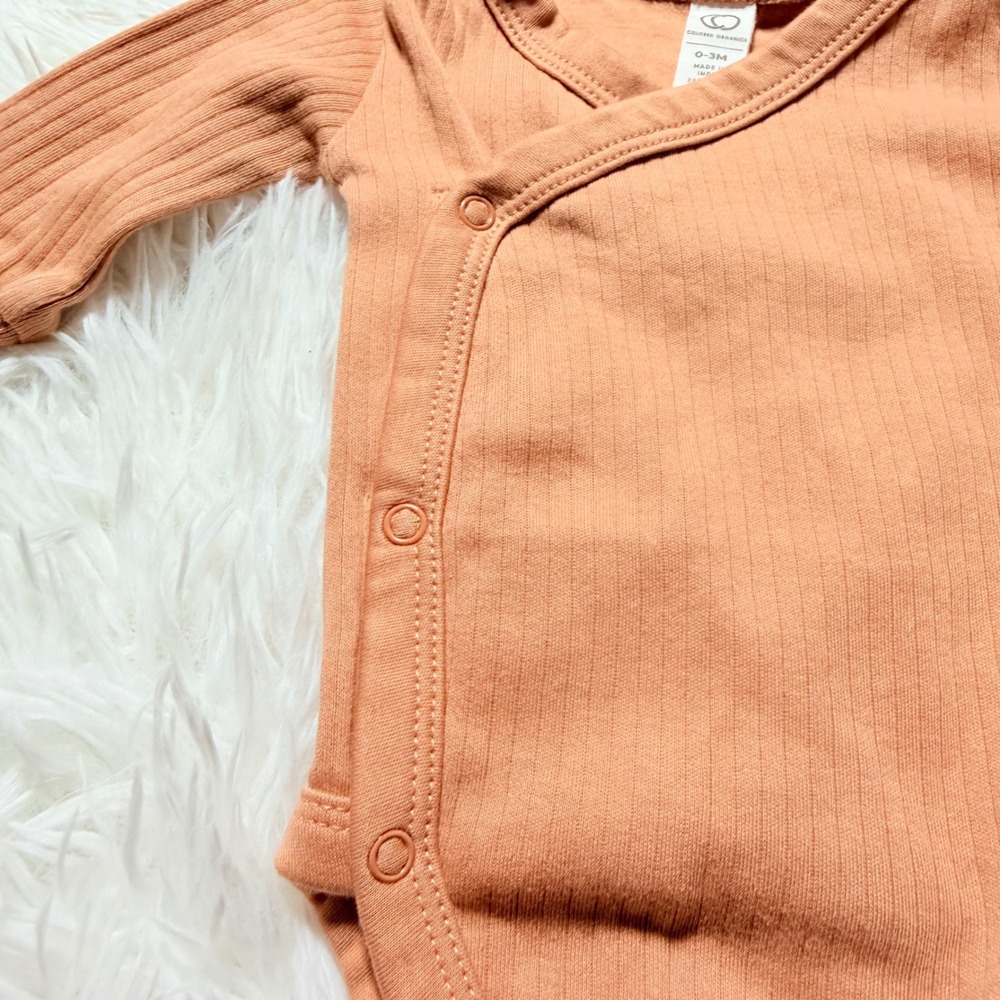 Colored Organics 0-3M Ribbed Kimono Bodysuit Long Sleeve Side Snap Orange - Picture 3 of 8